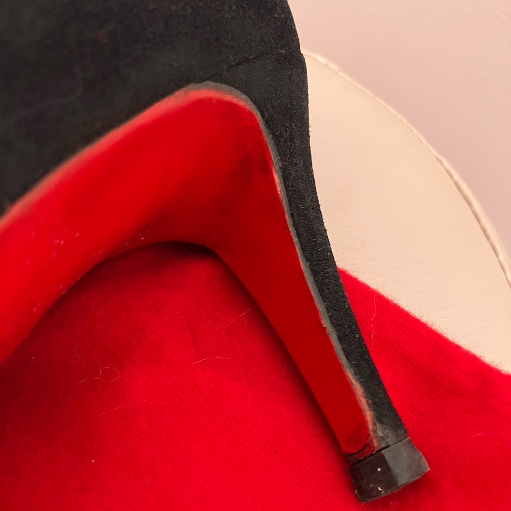 👠 37 1/2 Christian Louboutin Black Suede Ankle Boots with Iconic Red Sole 85 mm - Picture 6 of 13